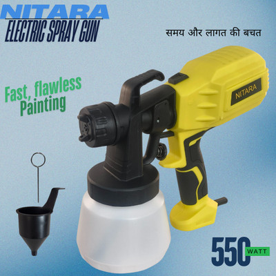 Nitara 550Watt corded electric paint spray gun home and workshop use 800W Heavy duty electric spray paint gun for wall, iron and wood gate, watering HVLP Sprayer(Yellow)