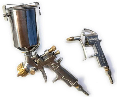 OTOR Paint spray gun with 236 ML (1/2 Pint) S.S cup with Air Blow gun (Make : TIger) Air Assisted Sprayer