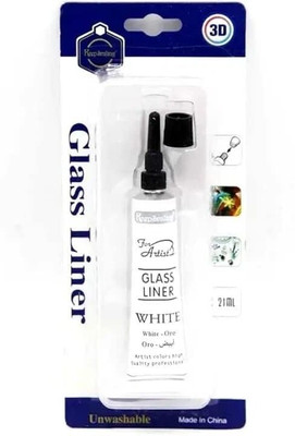 Qalam Kaari Glass Liner Colors 3D Glass Color 21ml x 1 Tubes (Pack Of 1) (WHITE)(Set of 1, White)