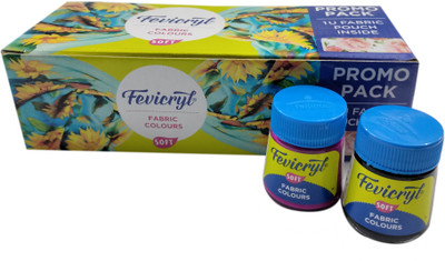 Pidilite Fevicryl Frabric Colours [Soft] Kit For Fabric Painting With Shade Mixing Card(Set of 1, Ultra Blu Burnt Sienna Wht Blk SAP Grn Light Grn Purple Crimson Lmn Yel & Orn)