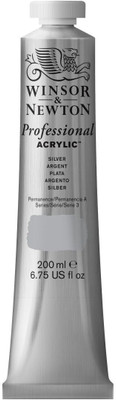 Winsor & Newton Professional Acrylic Colour 200 ML - Silver (617), Finely Pigmented Lightfast Ar(Set of 1, Silver)