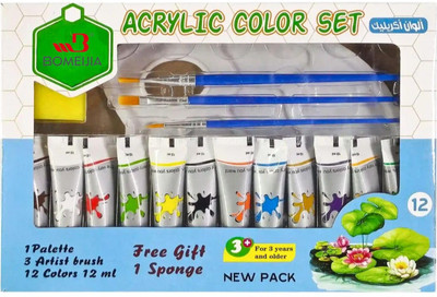 Bomeijia Acrylic Paint Set – Premium Paint Tubes with 3 Brushes & Palette And Sponge(Set of 12, Multicolor)