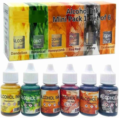 DEZIINE Jags Alcohol Ink Highly Pigmented, Acid Free and Fast Drying Medium Can be Used on Non-Porous Surfaces Mini Pack 1 (Pack of 6 10 ml of Each)(Set of 1, Multicolor)