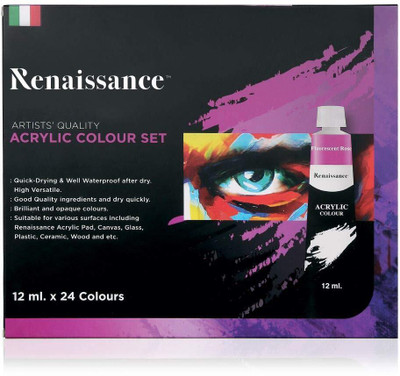 Renaissance Acrylic Color Paint Set 24 colors of 12ml tube(Set of 1, Acrylic Color Paint Set)