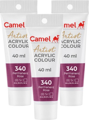 Camel ARTIST ACRYLIC TUBE OF PERMANENT ROSE , 40 MLEACH , PACK OF 3(Set of 3, PERMANENT ROSE)