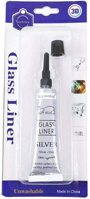 Qalam Kaari 1pc 21 ml Silver Glass Paint Liner/Out-liner for Artist(Set of 1, Silver)