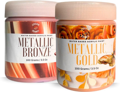 Color Zebra Acrylic Gold & Bronze Metallic Paint for Wall Trim, Furniture, Crafts & Kids(Set of 2, Gold & Bronze Finish)