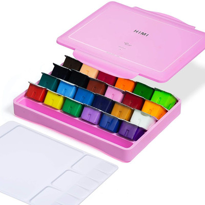 thoovi HIMI-Gouache Paint - 30 ml cups x 24 colours - Pink case(Set of 1, Pink)