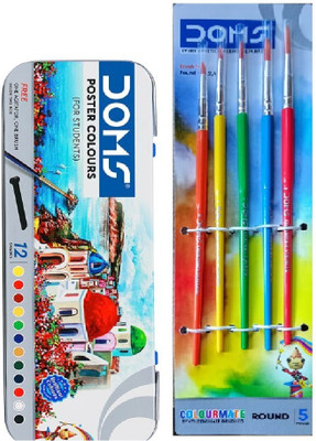 DOMS 12 shades poster color Inside Agitator Colormate 5pc Brush(Set of 12, Multicolor)