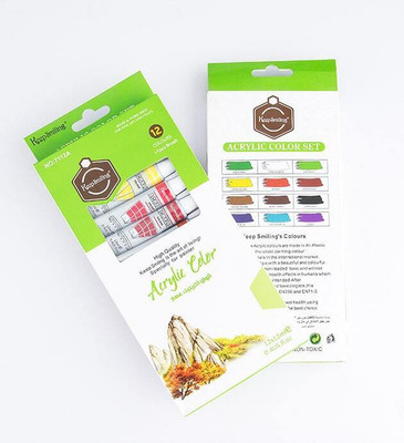 Adoere Acrylic Paint Set 12 Colours 12ml Perfect Canvas Wood Fabric Leatherand Crafts(Set of 12, multicolur)