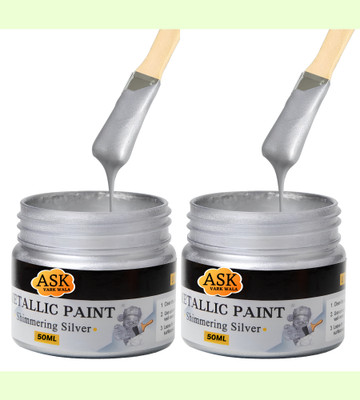 ask vark wala Metallic Acrylic Silver Paint, Non Toxic, Non Fading 50ml Paint for Painting,Art(Set of 2, Silver)