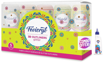 Fevicryl Combo Offer Free Fevicol 20ml 3D Outliners Glitter Kit 20ml x 5(Set of 5, Multicolor)