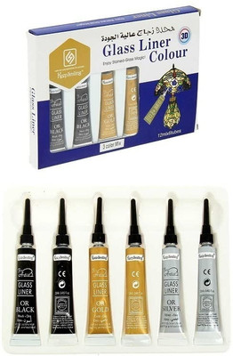 DEZIINE 3D Glass Liner Colors 12ml x 6 Tube Gold Silver And Black Each 2Pcs (Pack Of 6)(Set of 1, ( Gold Silver And Black))
