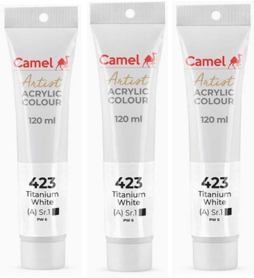 Camel ARTIST ACRYLIC TUBE OF TITANIUM WHITE , 120 ML, PACK OF 3(Set of 3, TITANIUM WHITE)