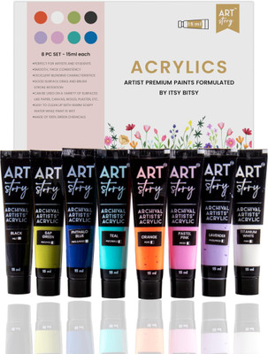 ITSY Bitsy Artists Acrylic Colour Set Pastel 8 Colors X 15ml(Set of 1, Pastel)