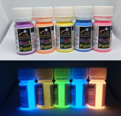 Jash Night Glow Paint Night Glow paint set of 5 colours Each bottle 30gm Total 150gm(Set of 5, Multicolor)