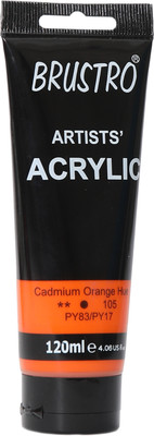 BRuSTRO Artists' Acrylic 120ml Cad Orange Hue(Set of 1, Cadmium Orange Hue)