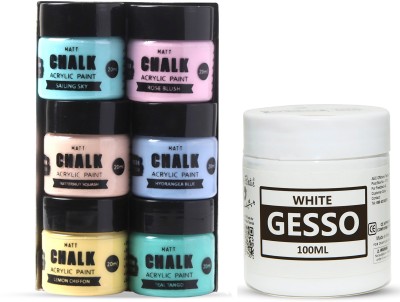 LITTLE BIRDIE Home Decor Chalk Paint Muted Tones 6Pcs X 20ml and Acrylic Gesso White 100ML(Set of 6, Multicolor)