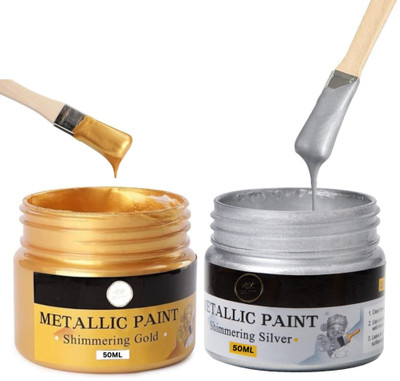 ask vark wala Acrylic Paint Metallic Gold and Silver, 100ml Non Toxic, Paint for Art, Painting(Set of 2, Gold)