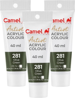 Camel ARTIST ACRYLIC TUBE OF OLIVE GREEN , 40 MLEACH , PACK OF 3(Set of 3, Olive Green)