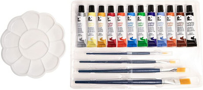 ArtRight 12 x 12ml Acrylic Paint Set with 4 Free Paint Brushes and Palette(Set of 12, Multicolored Artists' Colors for Acrylic Painting (12ml, 0.4oz))