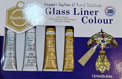 Levin 3D Glass Liner Colors 12ml x 6 Tube Gold Silver And Black Each 2Pcs(Set of 6, multicolur)