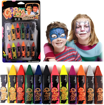 ARTLY Face & Body Paint Crayons – Pack of fun Easy-Use Sticks for Kids & Adults(Set of 12, Multicolor)