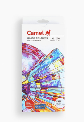 Camlin 3006629 - CAMEL GLASS COLOURS WATER BASED 6 SHADES 10ML(Set of 6, Multicolor)