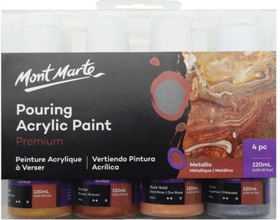 Mont Marte Pouring Acrylic Paint Set, Metallic, 4 x 4oz (120ml) Bottles(Set of 4, Multicolor)