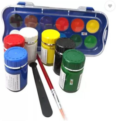 DOMS 6 Shades Poster Color Paint Kit and 12 Shades Water Color Cake With Brush Inside(Set of 2, Multiocolo)
