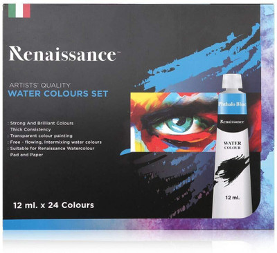 Renaissance Artists Quality Water Colours Set – 24x12ml Tubes Quick-Dry(Set of 1, Multicolor)