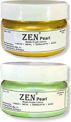 Zen Multicolor Metallic Acrylic Paint 50ML(Set of 2, Golden, Pista Green)