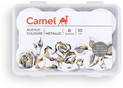Camlin 2206109 - CAMEL METALLIC ACRYLIC COLOPURS 6 SHADES(Set of 6, Multicolor)