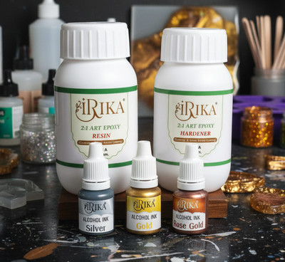 irika 150gm 2:1 Art Resin Kit & GET FREE Pack of 3 Metallic Alcohol Inks (10ml Each)(Set of 1, METAL)