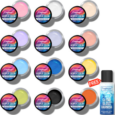 Craftinger 12 Sets of Acrylic Color 15ml include Pastel & Essential shades & 30ml Varnish(Set of 1, Multicolor)