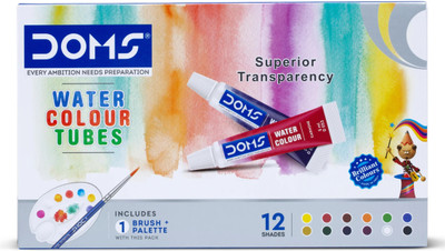 DOMS 12 Shade Water Colour Tubes with Brush & Mixing Palette(Set of 12, Multicolor)
