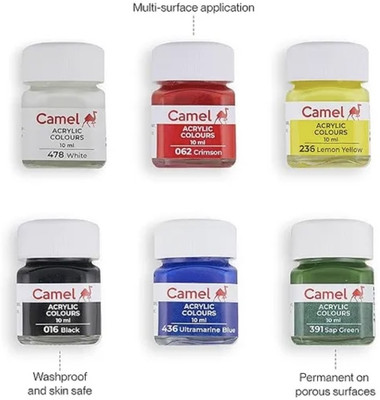 Camlin 2206602 - CAMEL ACRYLIC COLOURS 6 SHADES(Set of 6, Multicolor)