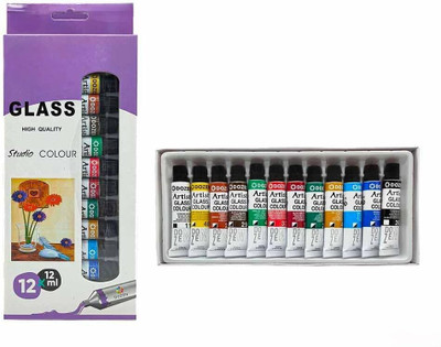 Brille Bee Glass Studio Paint Set Colors for Glass, Ceramic & for DIY Crafts.(Set of 12, Glass paint)