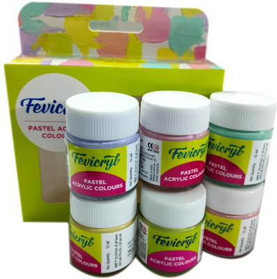 Pidilite Fevicryl 6 Shade Water Based Vibrant Pastel Acrylic Colours(Set of 1, Soft Peach, Buttercup Yel, Mint Green, Lavender Purple, Aqua Blue, Pale Pink)