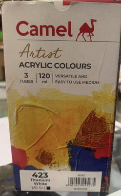 Camlin 0825423 - CAM ARTIST ACRYLIC COLOURS PACK OF 3 TUBES 12ML EACH - TITANIUM WHITE(Set of 3, TITANIUM WHITE)