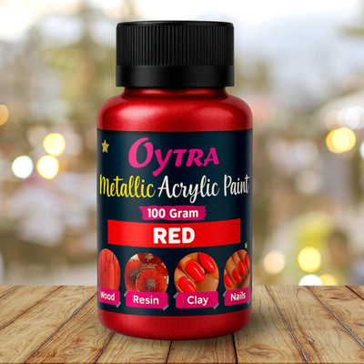 OYTRA Acrylic Metallic Color Bottles (100ml / 3.4Oz )Vibrant Colours for Professionals(Set of 1, Red)