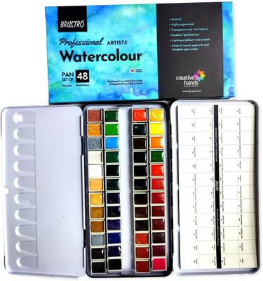 BRuSTRO Artists Professional Watercolour Half Pan Set of 48(Set of 1, Multicolor)