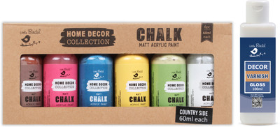 LITTLE BIRDIE Home Decor Chalk Paint Kit Countryside 6Pcs X 60Ml and Decor Varnish Gloss 100ml(Set of 6, Multicolor)