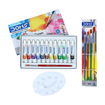 DOMS Water Color Tube with colormate 4 pc Brush(Set of 12, Multicolor)