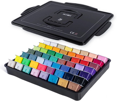 thoovi HIMI - Gouache Paint - 30 Ml Cups X 56 Colours (42 Std + 6 Neon + 8 Metallic)(Set of 1, Black)