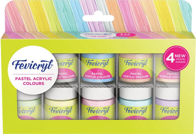 Fevicryl Acrylic Colours Pastel Kit | 10 x 15 ml | DIY Paint, Multi-surface(Set of 10, Multicolor)