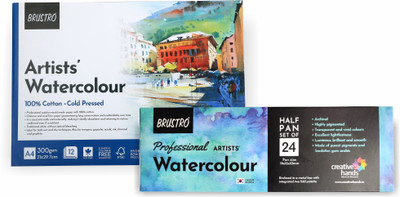 BRuSTRO Professional Artists Watercolour 24 Half pan Set(Set of 24, Multicolor)