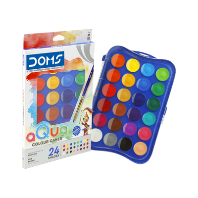 DOMS Non-Toxic 24 Shades 30 mm Water Colour Cakes With Free Brush(Set of 1, Multicolor)
