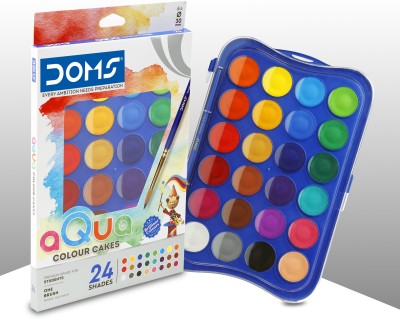 DOMS Non-Toxic 24 Shades 30 mm Water Colour Cakes With Free Brush(Set of 1, Multicolor)