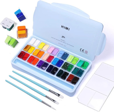 thoovi HIMI - Gouache Paint - Twin Cup sets - 12g Jelly cups - 36 Sets - 3pcs Brush Set(Set of 1, Multicolor)